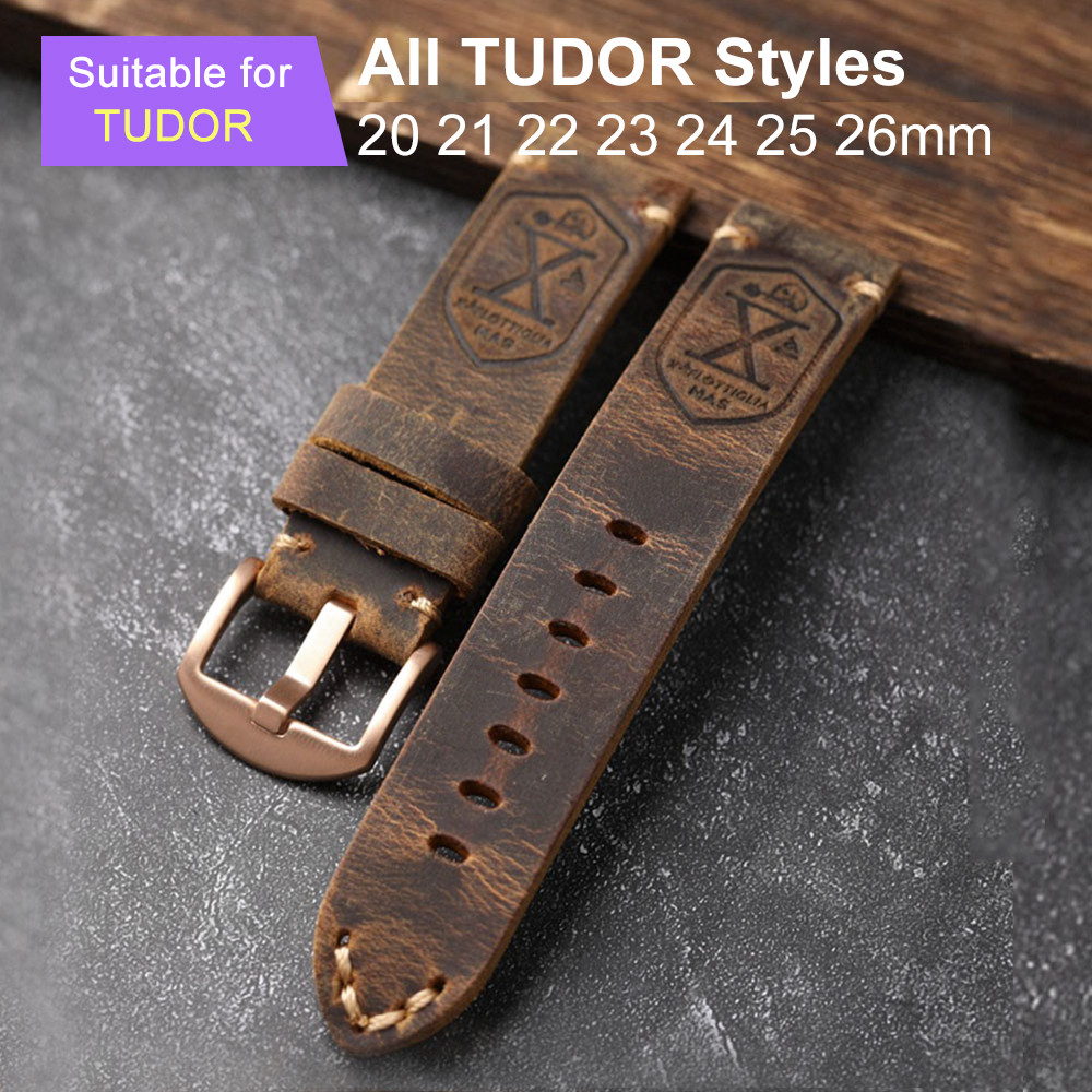 Handmade vintage leather wat strap 20 21 22 23 24 26MM suitable for Seiko, Tudor men's soft leather