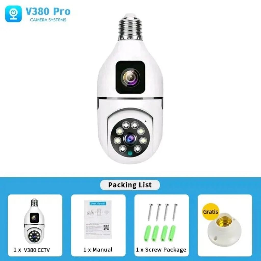 (Angel Pixel) V380APP V380 Pro Dual Lens CCTV Lampu WIFI 8MP HD 360 PTZ Full View Remote Monitoring 