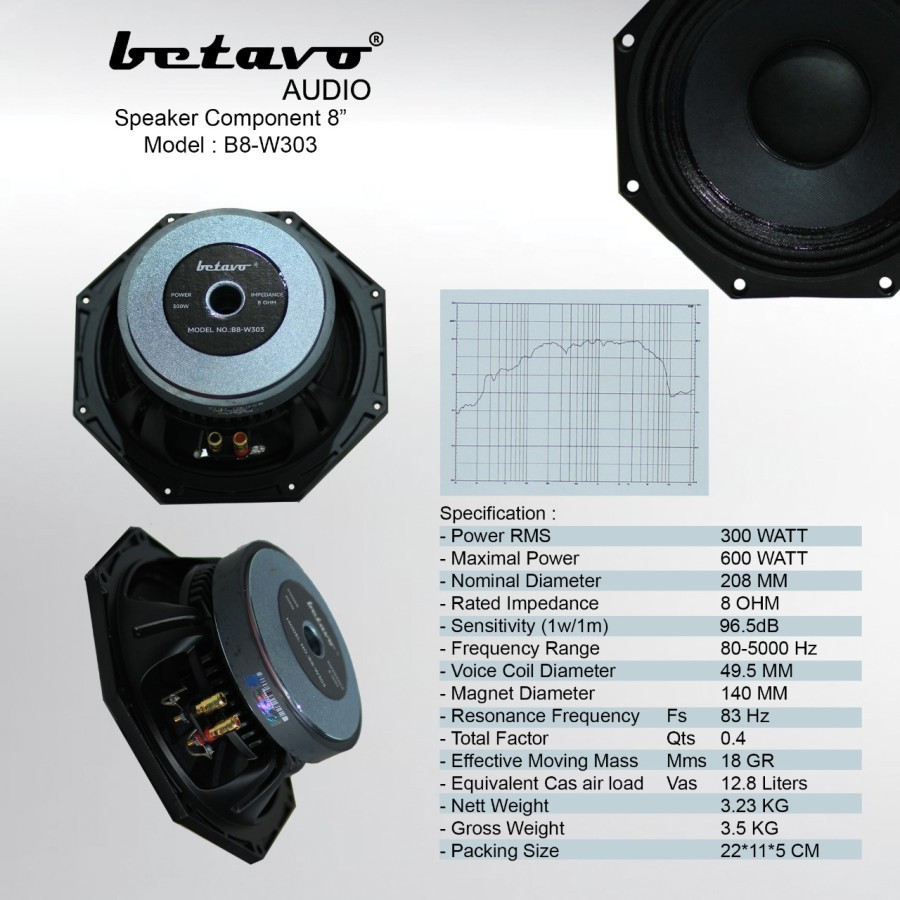 Speaker Component BETAVO 8 inch b8 w303 profesional komponen