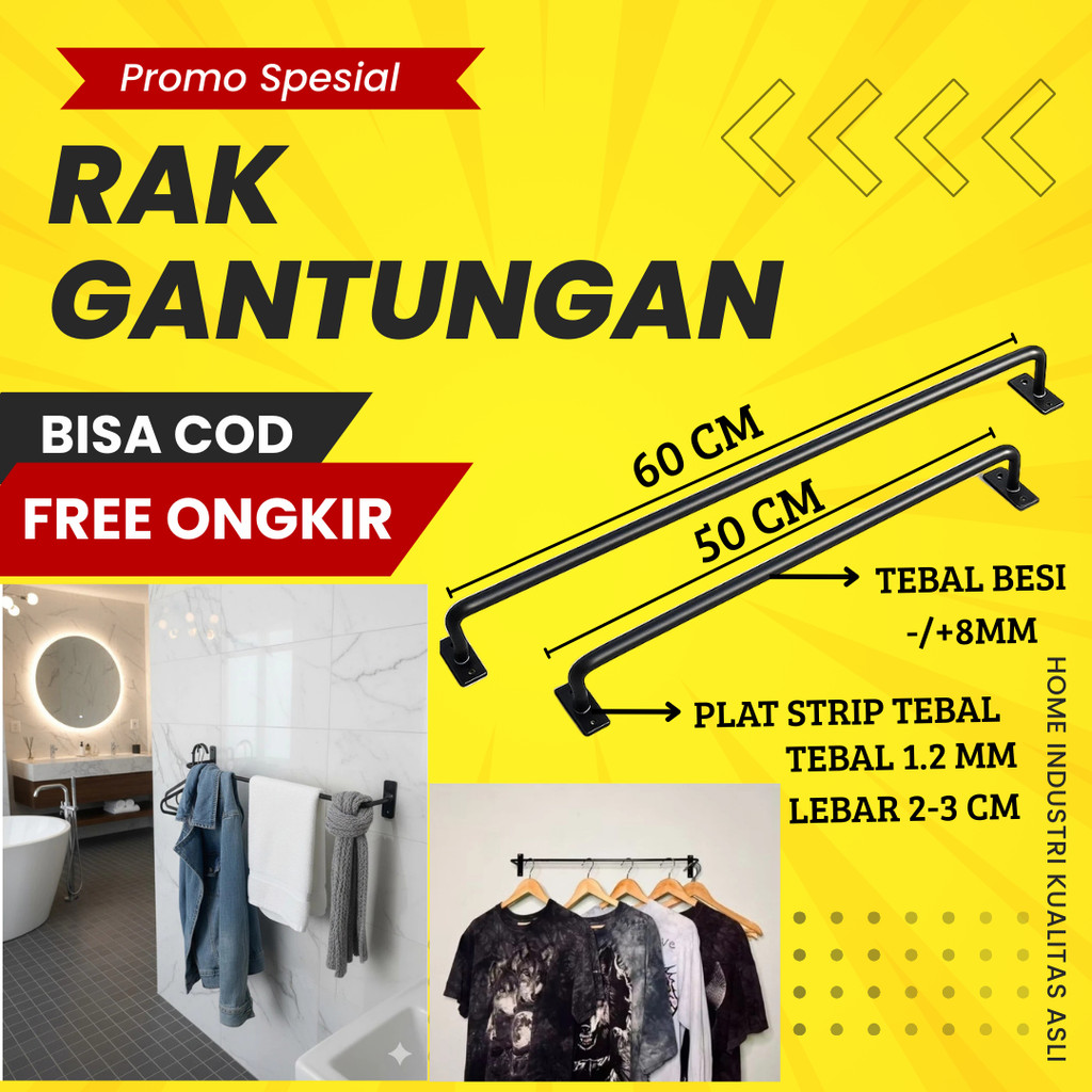 Gantungan Baju Dinding ,Gantungan Baju Besi Tembok, Dinding / Gawang Baju Tembok