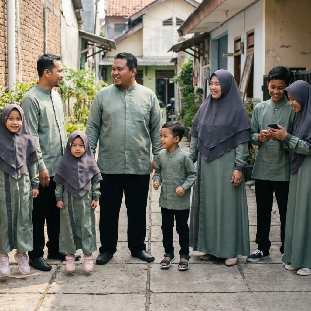 Sarimbit PO 30 Hari Keluarga Hijau Royal Lebaran 2026 Baju Keluarga Mewah Gamis Koko Set