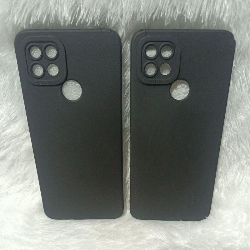 Softcase Macaron Premium Full Black OPPO A15/A15S Case  Pro Camera + pelindung kaca Camera bahan ful