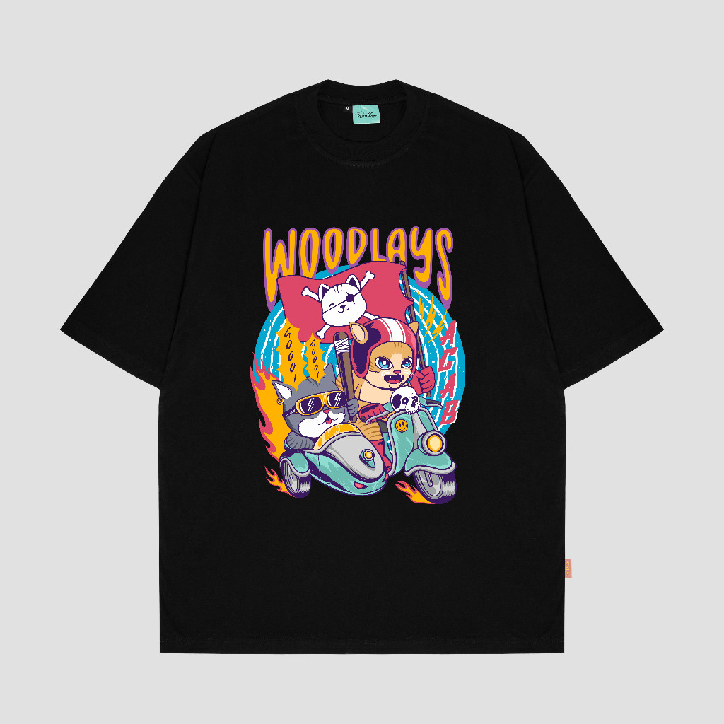 Woodlays Tshirt Road Cat Black Oversized