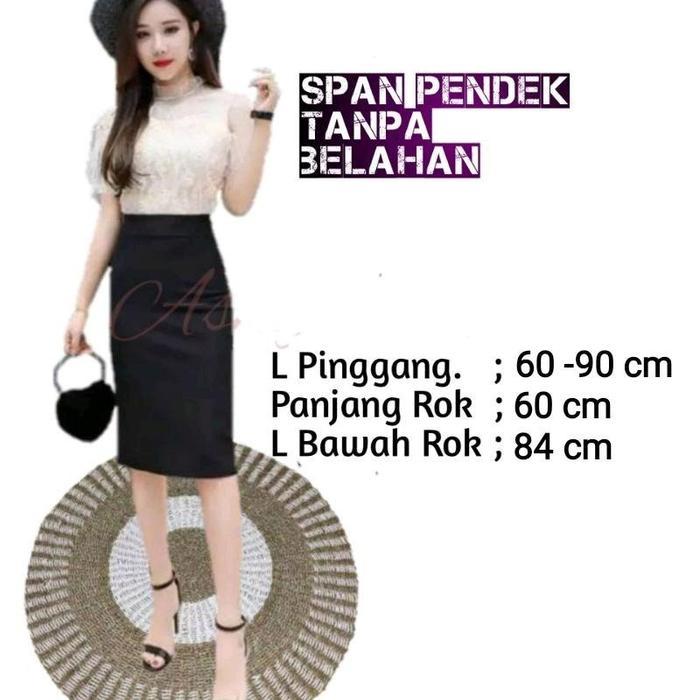 Rok Span Scuba Fit To L Belah dan Tanpa Belahan Wanita Kantor Hitam Karet Pendek Formal Kerja Melar 