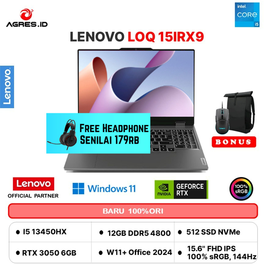 LENOVO LOQ 15 I5 13450HX RTX3050 6GB - RAM 32GB 512GB W11+OHS 15.6FHD 144HZ 100SRGB 4ZRGB -ASID/6NID