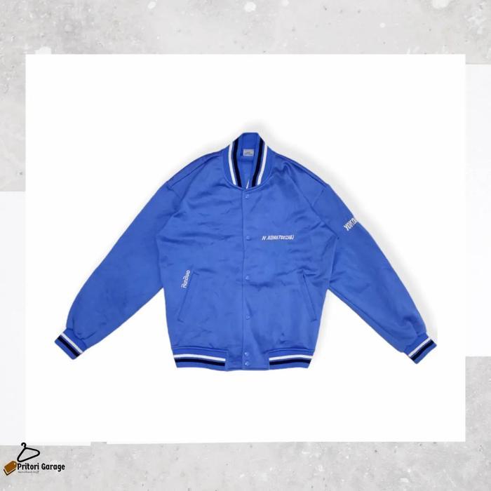 Bomber Varsity Baseball Jacket Mizuno Runbird Big Logo Light Blue