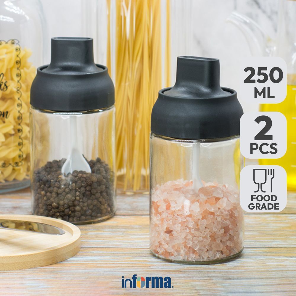Informa Set 2 Pcs Hlyn Tempat Bumbu Dapur - Hitam Seasoning Jar Toples Bumbu Dapur Bubuk Wadah Garam