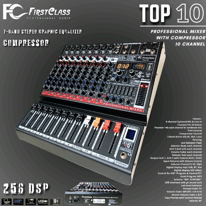 Professional Mixer Audio 10 Channel With Compressor Firstclass TOP 10 | Mixer 10 Channel TOP10 256 D