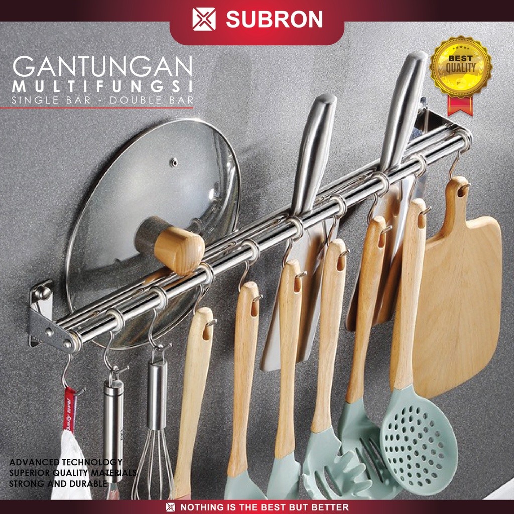 SUBRON Kitchen Bar 40cm 60 cm Rak Gantungan Dapur Pisau Sutil Panci Stainless Steel BOX