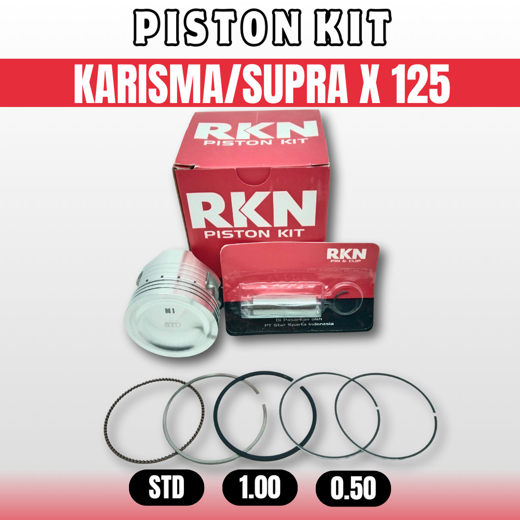 Piston Kit Karisma/Supra X 125 Std/1.00/0.50 - Piston Kit Seher Karisma/Supra X 125 Ukuran Komplit