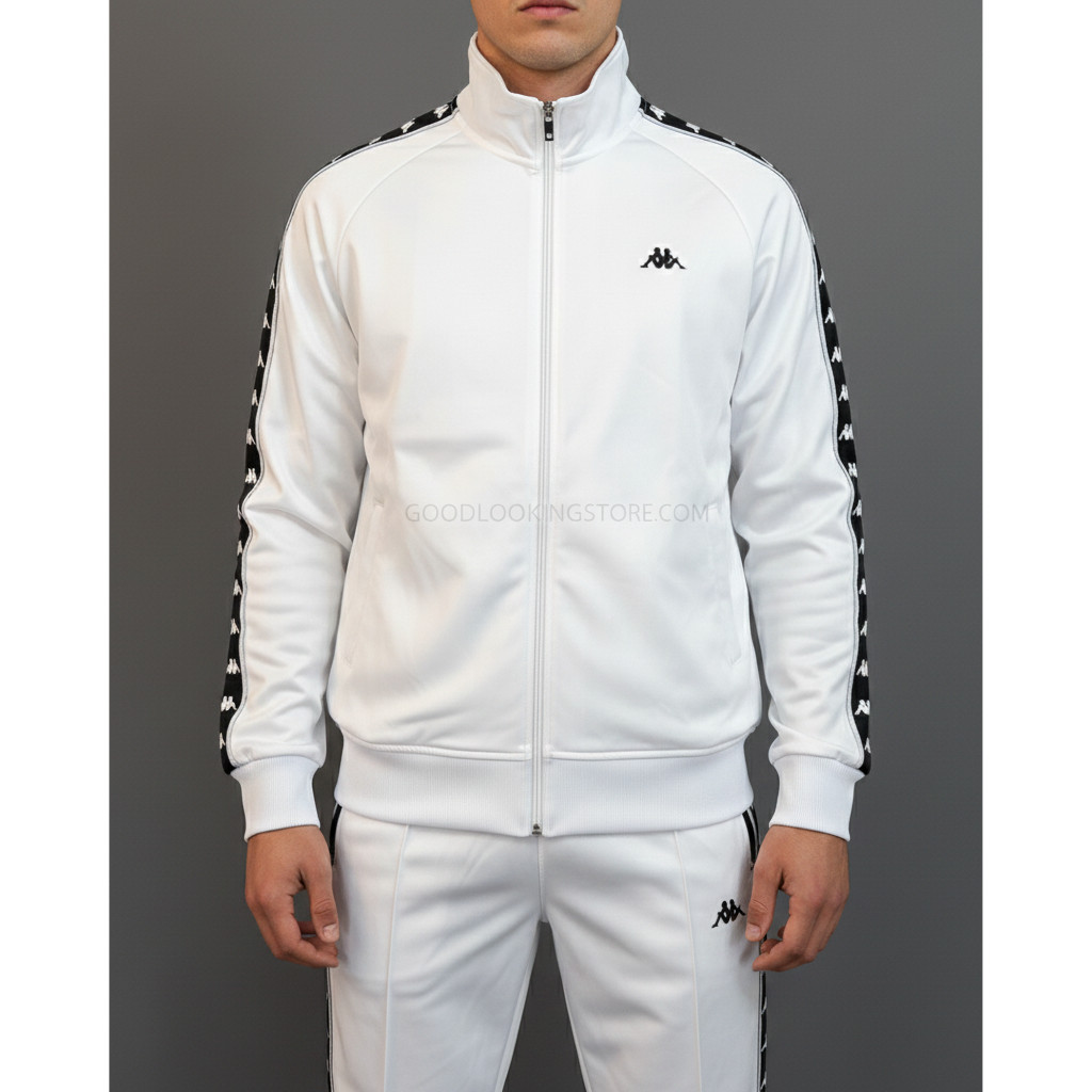 Set Tracktop & Trackpant Putih Jaket & Celana Panjang Pria Wanita Logo Bordir Distro Branded Unisex