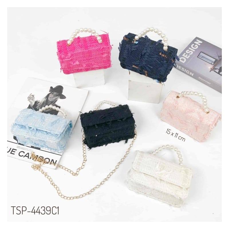 Tas Mini Jinjing Tweed Mutiara Rumbai Elegan Wanita