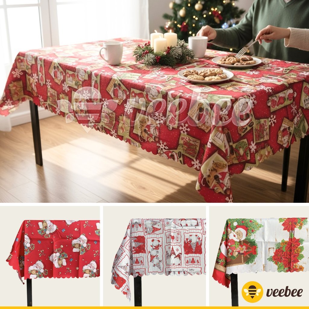 Taplak Meja Natal 150x180cm | Taplak Motif Natal | Hiasan & Dekorasi Meja Makan Promo