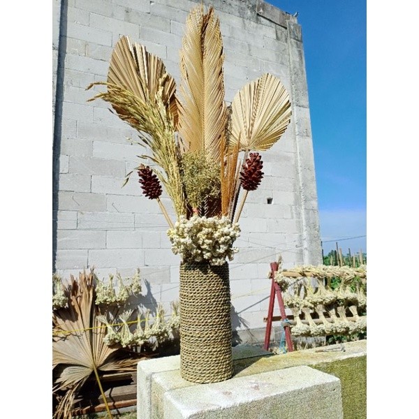 TerbaruPAKET LENGKAP MURAH BUNGA DAN POT DAUN PALEM KERING-SIKAS-CANTEL-BUNGA RUSTIC AESTHETIC-DEKOR