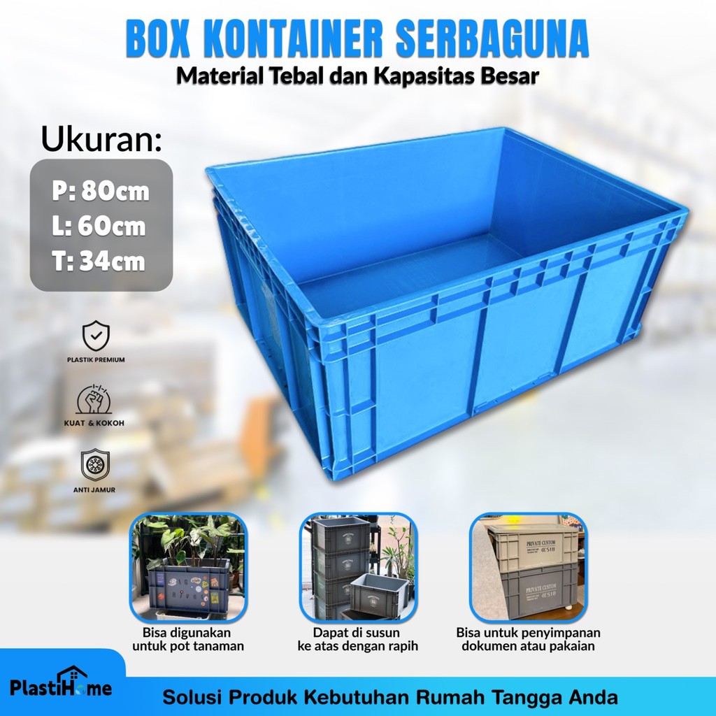 Kotak Penyimpanan Plastik Besar 80×60×34cm – Organizer Rumah & Box Kura-Kura Tebal Serbaguna