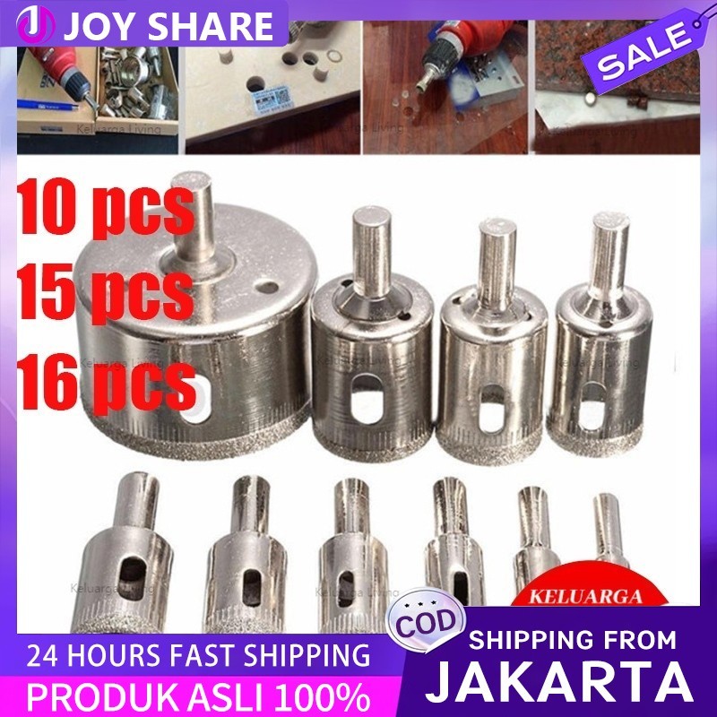 Mata bor Keramik Kaca Marmer Bulat 1 Set isi 16 / 15 / 10 Pcs Lubang Diamond Granit Besi Baja 8mm Sa