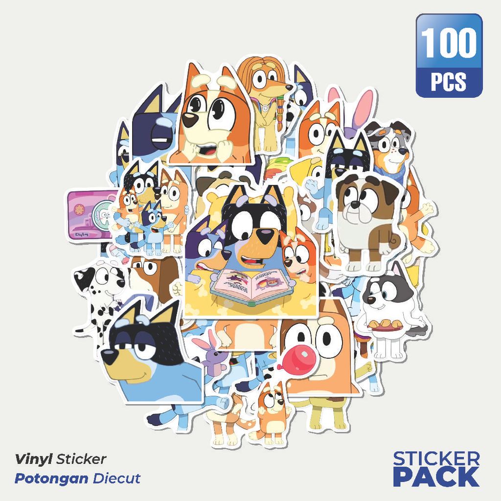 MURAH 100 PCS Stiker Bluey Dogs Waterproof Aesthetic- Untuk Laptop, Motor, dan Helm - Paper Statione