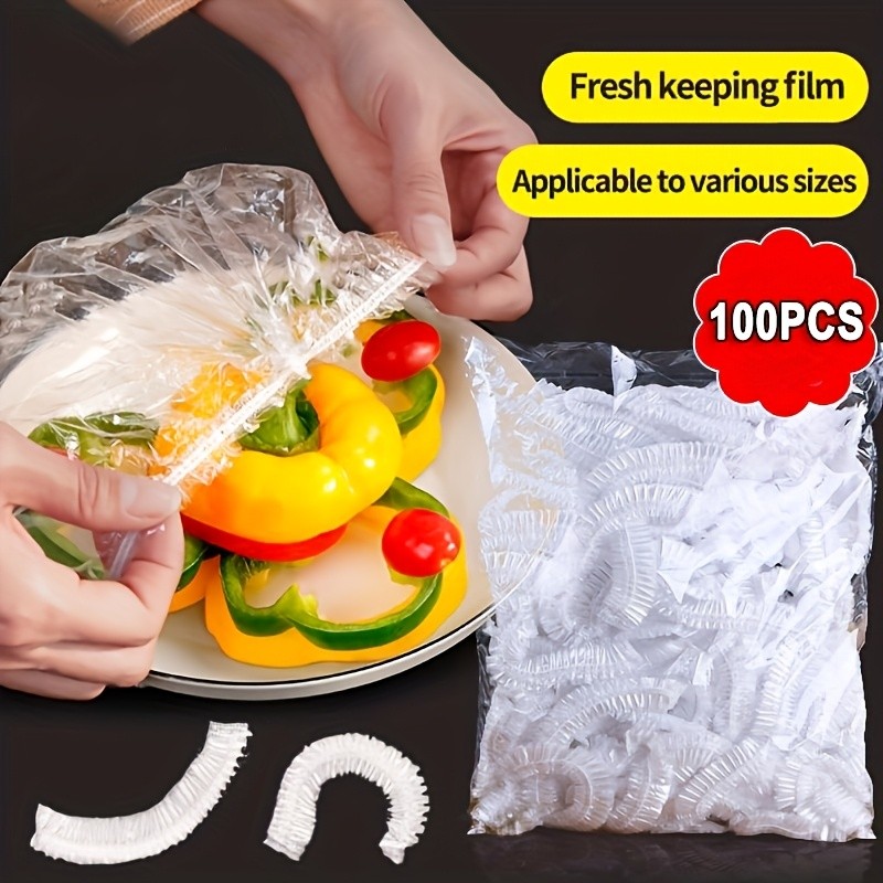 100Pcs sposable Food Cover Plastic Wrap Fruit Cover Bags Elastic Plastic Wrap Cover Food Grade Stora