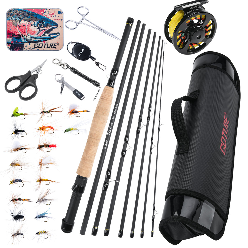 Goture 2.7M Fly Fishing Rod And Reel Combo Set Carbon cork handle Meum-fast Fly Rod Fly Reel & Line 