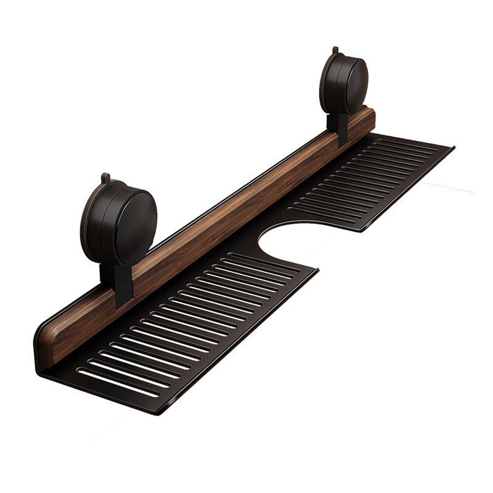 1PCS Bathroom Walnut Suction Cup Sink Shelf Over Faucet Sink Rack Organizer Shelf Wall-Mounted No-Pu