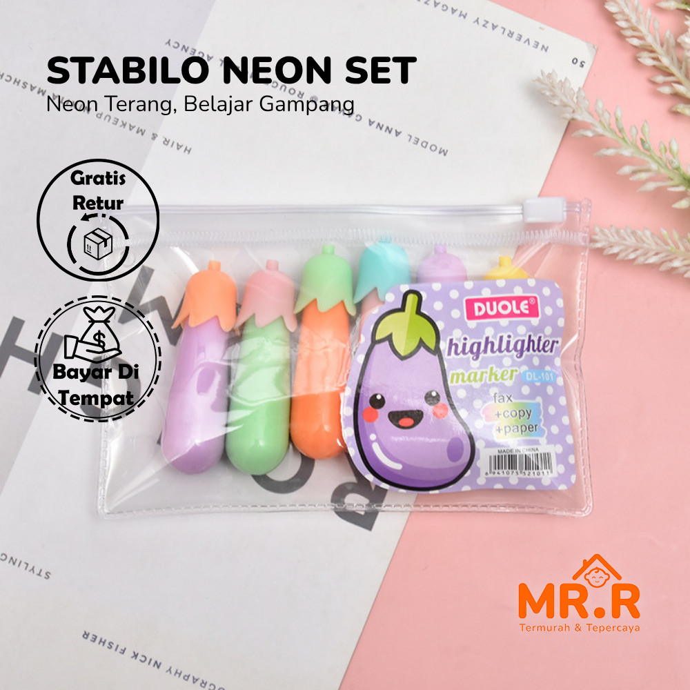 Stabilo Desain Terong Unik Stabilo Mini Pastel Bentuk Terong Lucu untuk Catatan Stabilo Mini Pastel 