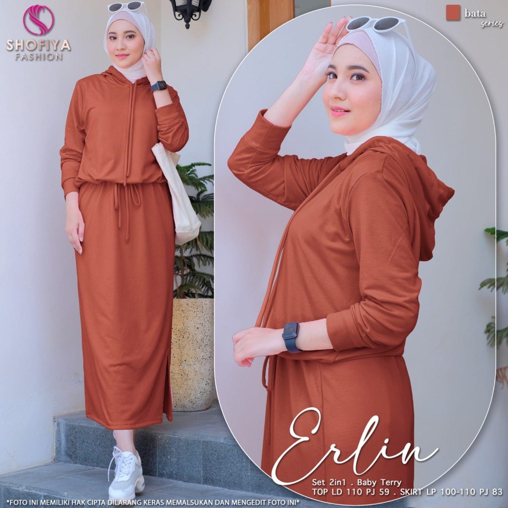 SHOFIYA OFFICIAL STORE ERLIN ONESET WANITA MUSLIM TERBARU SETELAN ROK 2IN1 BABY TERRY