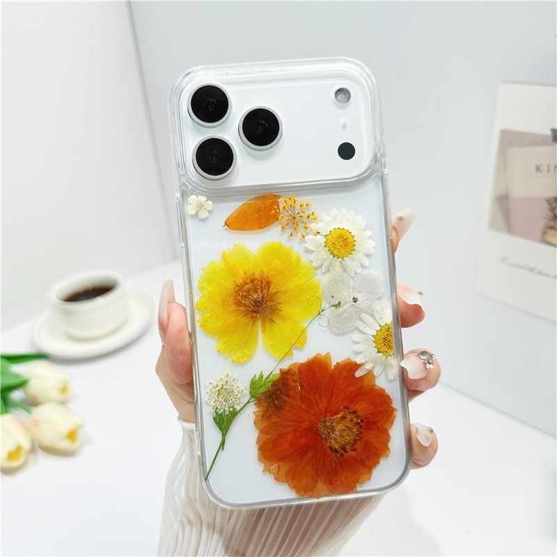 Bunga Kering Nyata Kasus Chrysanthemum Untuk iPhone 17 11 12 13 14 15 16 Pro Max Air 14 7 8 Plus X X