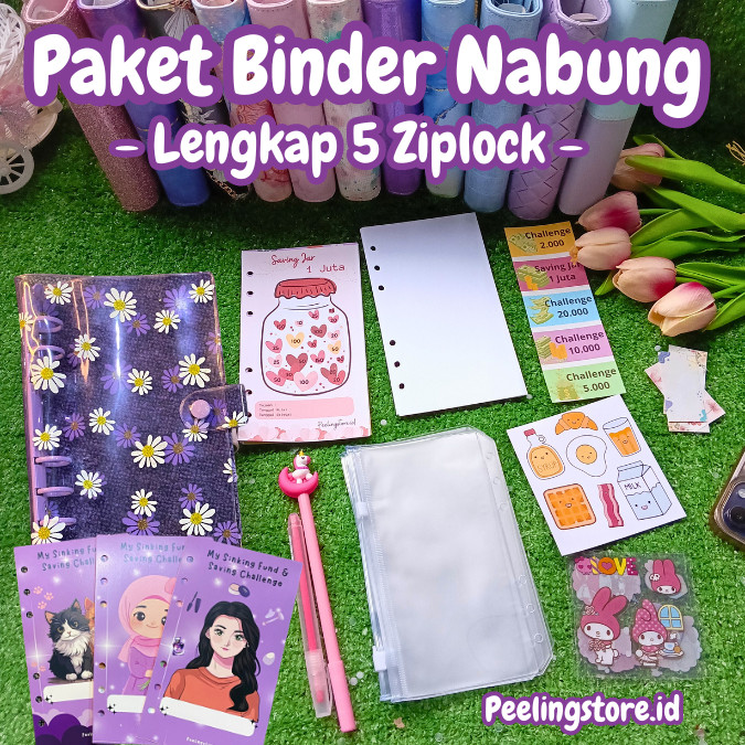 [5 Ziplock] Paket binder jelly nabung a6/ binder keuangan murah / binder a6 / binder sequin binder d