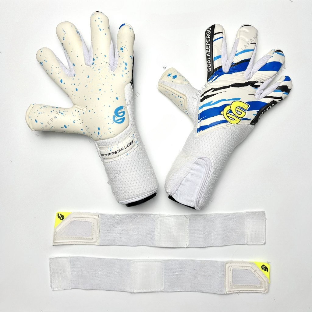 BISA COD- NEW 2025 FREE ID NAME GOALKEEPER GOO SUPERSTAR PUTIH BIRU SARUNG TANGAN KIPER ORIGINAL by 
