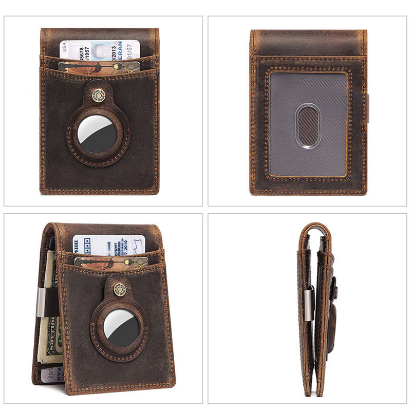 New Airtag Wallet RFID Luxury Genuine Leather Wallet With Apple Airtag Case Anti-lost Airtag Card Ba