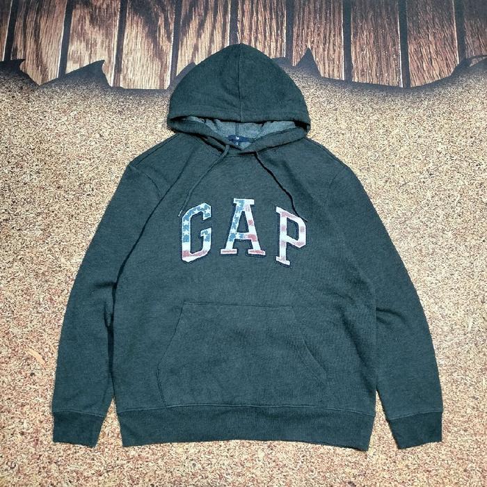 pullover hoodie pria GAP abu abu big logo bordir casual size L