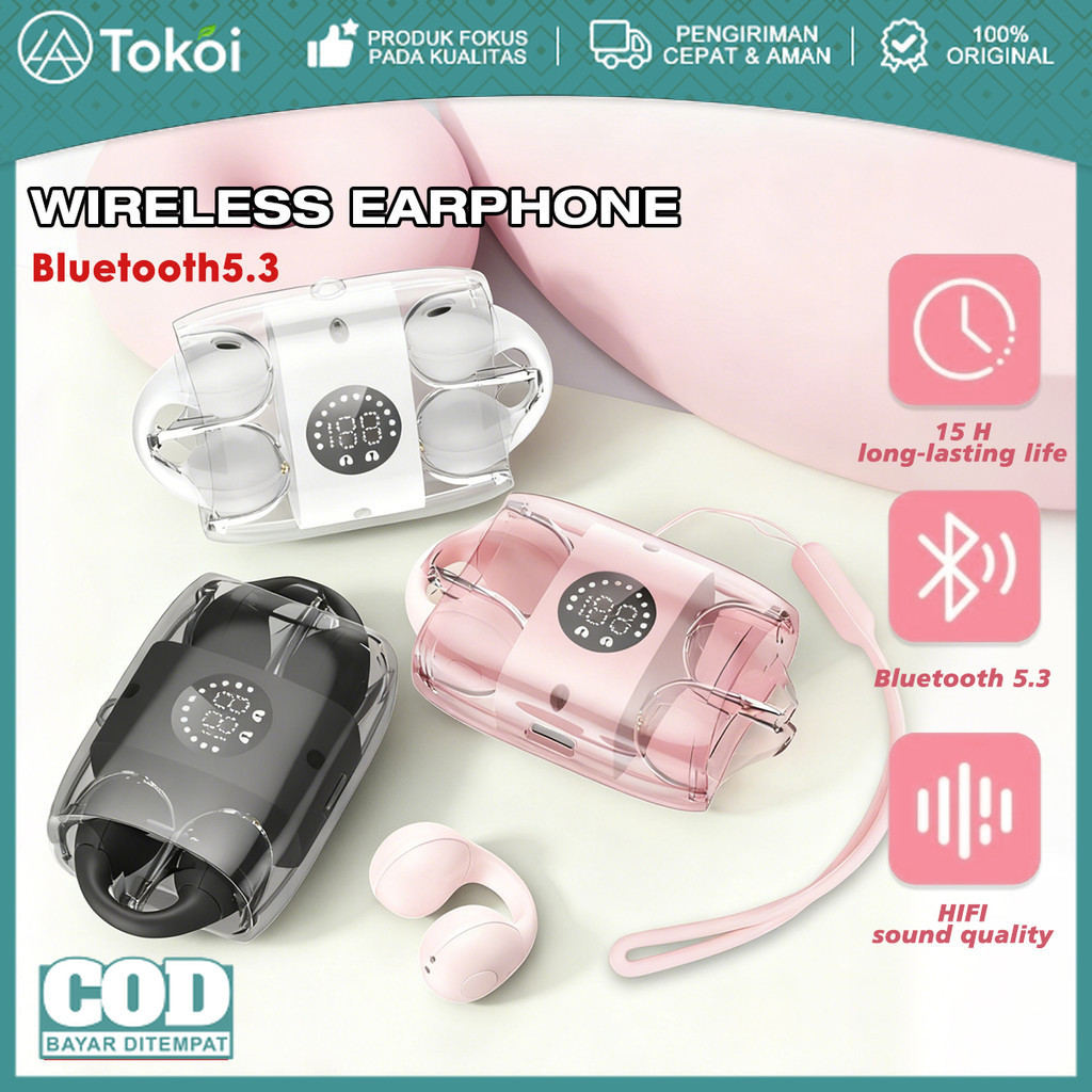 TWS Headset bluetooth 5.3 True Wireless Earphone T33Plus Headphone Konduksi Udara Tahan Air