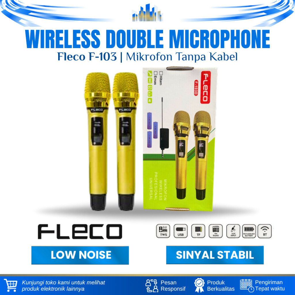 MIC WIRELESS DOUBLE FLECO F-103 MIC KARAOKE WIRELESS MICROPHONE UHF PROFESSIONAL MIKROFON WIRELESS