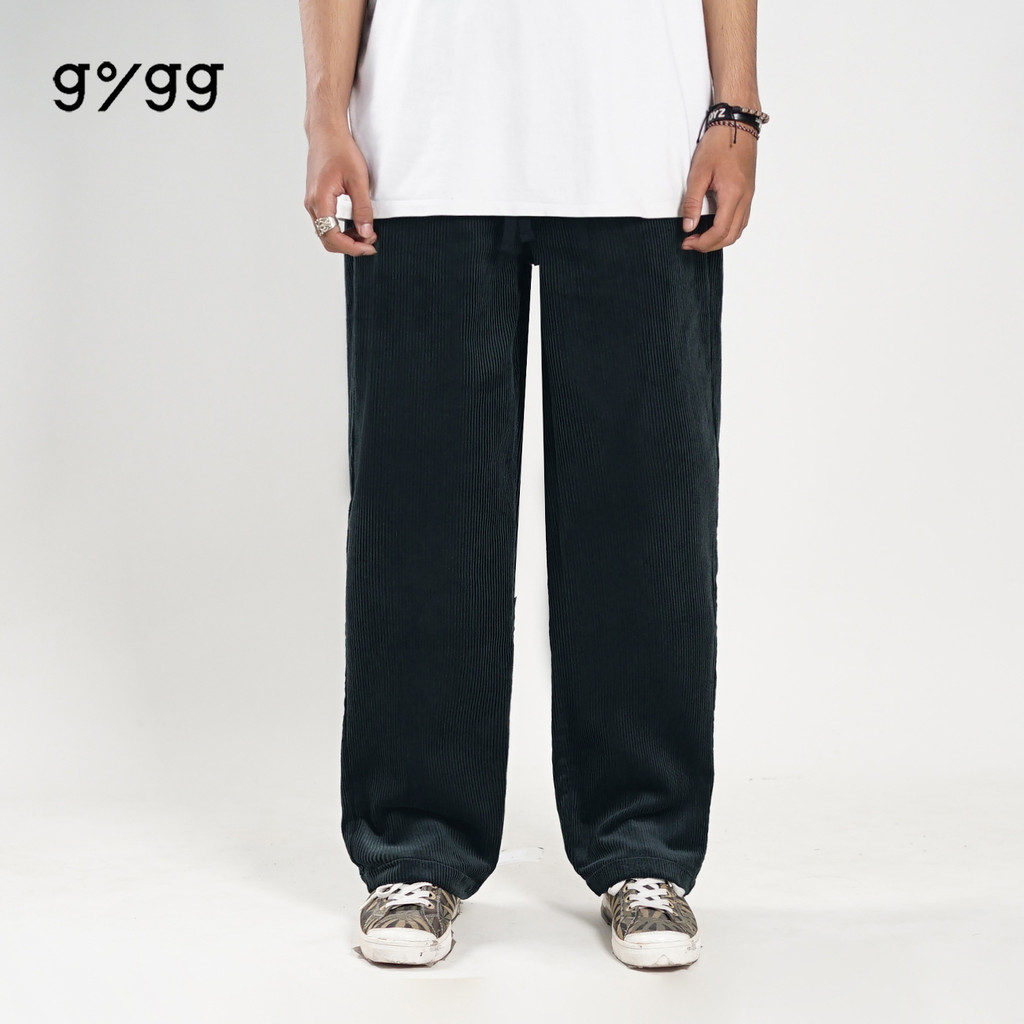 Gigg –Stockerau - Celana Panjang Corduroy Hitam - Celana Drawstring Loose Fit Corduroi - Pants Black