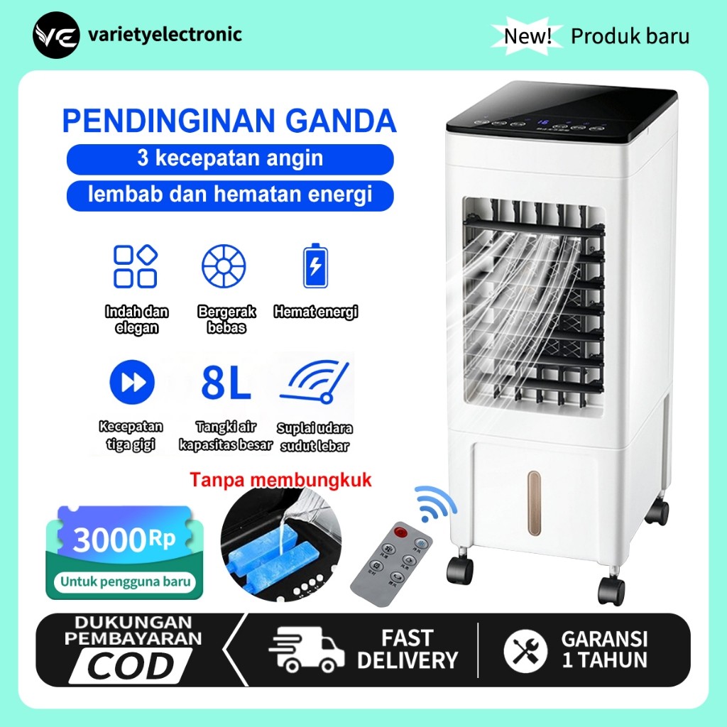 Air Cooler 10.5 L AC Putih Kipas Angin Berdiri Air Cooler Portable