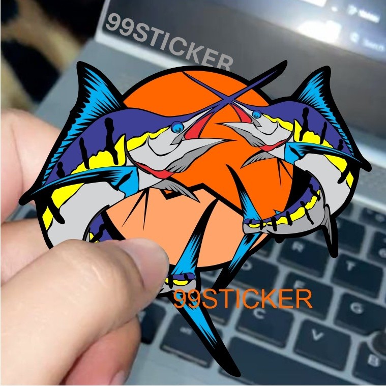 Sticker Mancing, Mancing Mania, Stiker Ikan Marlin, Stiker Testur Timbul, Hp, Motor, Stiker Hologram