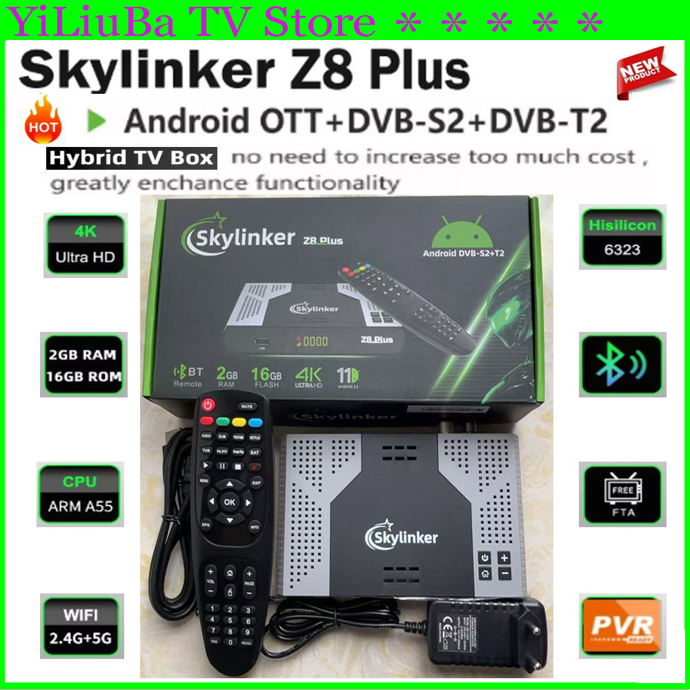 [Genuine]2025 Newest Skylinker Z8 Plus Android OTT+DVB-S2/T2 Hybrid TV Box BT Remote 5G FTA Satellit