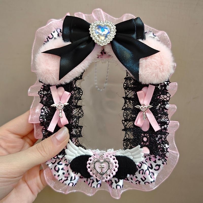 Sweet Pink Leopard Card Holder Student ID Case Anime Photocard Pouch Teens Girls Anime Ita Bag Ornam