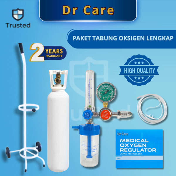 Paket Komplit Tabung Oksigen 1m3 Isi Penuh + Regulator Oksigen Medis Siap Pakai Praktis