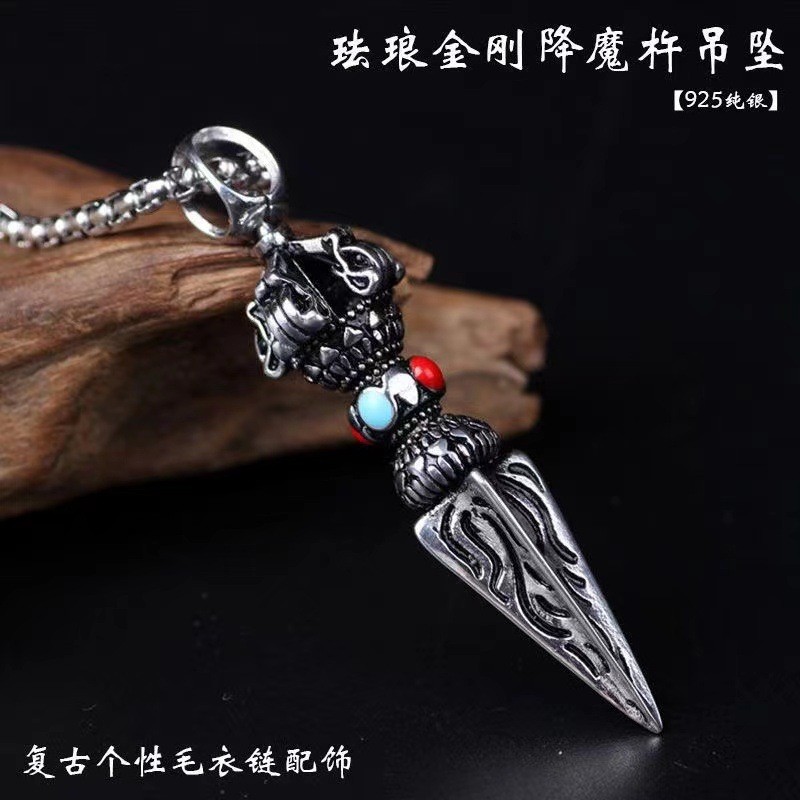 S990Aksesori Kalung Pria Perak Thailand Vintage Vajra Menaklukkan Iblis Perak Tibet