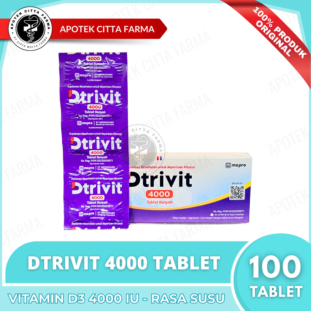 Dtrivit D3 4000 IU Dispersible Tablet 1 Box - Vitamin D 3 Rasa Susu - Menjaga Daya Tahan Tubuh / Mem