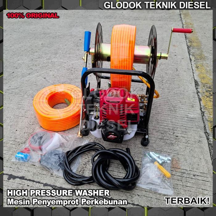 MESIN PENYEMPROT TANAMAN PERTANIAN PERKEBUNAN SPRAYER PORTABLE 4 TAK KOMPLIT SELANG 100 METER DAN 2 