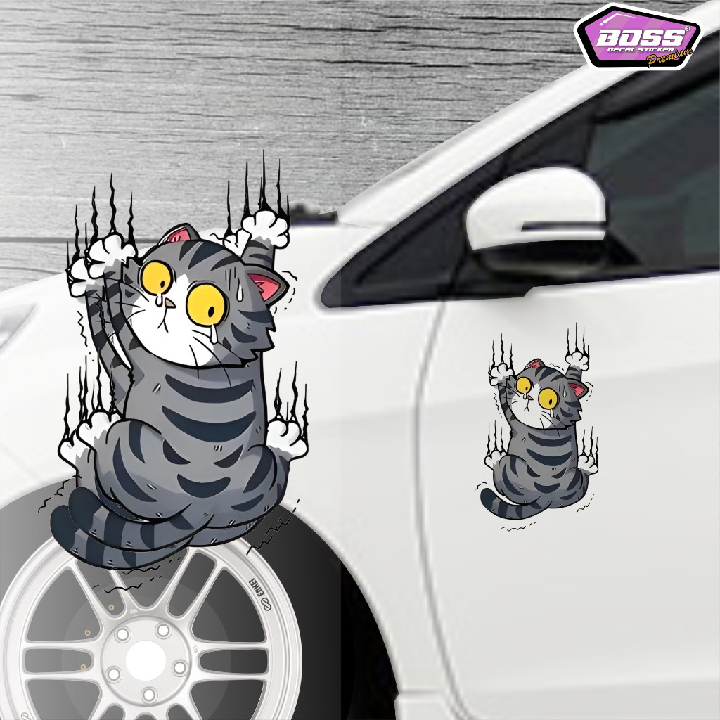 Stiker Kucing Manjat Lucu Vinyl / Stiker Mobil / Body Mobil / Kucing Lucu