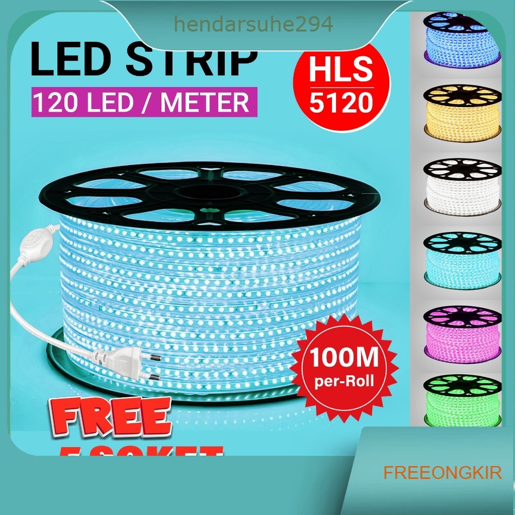 LAMPU LED STRIP HLS-5120 /LAMPU HIAS LED HLS-5120/ HARGA PER ROLL/ GRATIS 5 SOKET/120 LED PER METER