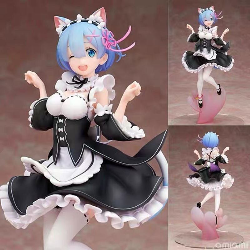21cm Maid Blue Hair Cat ears Cute girl skirt Anime Girl Figure Action Figure Adult Collectible Model