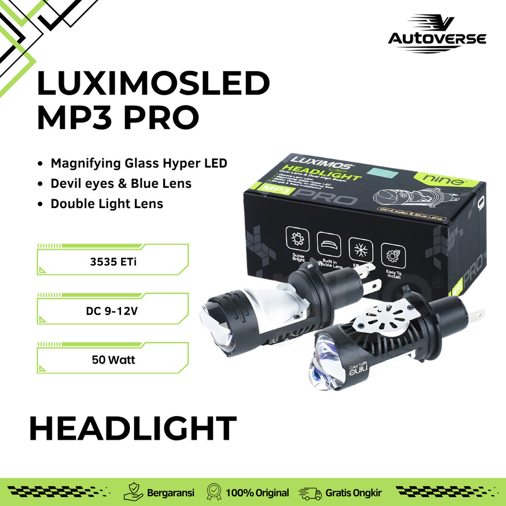 Lampu Mini Biled Projie H4 LED 50W Motor Mobil Projector Laser Devil SuperTerang PNP MP3 PRO LUXIMOS