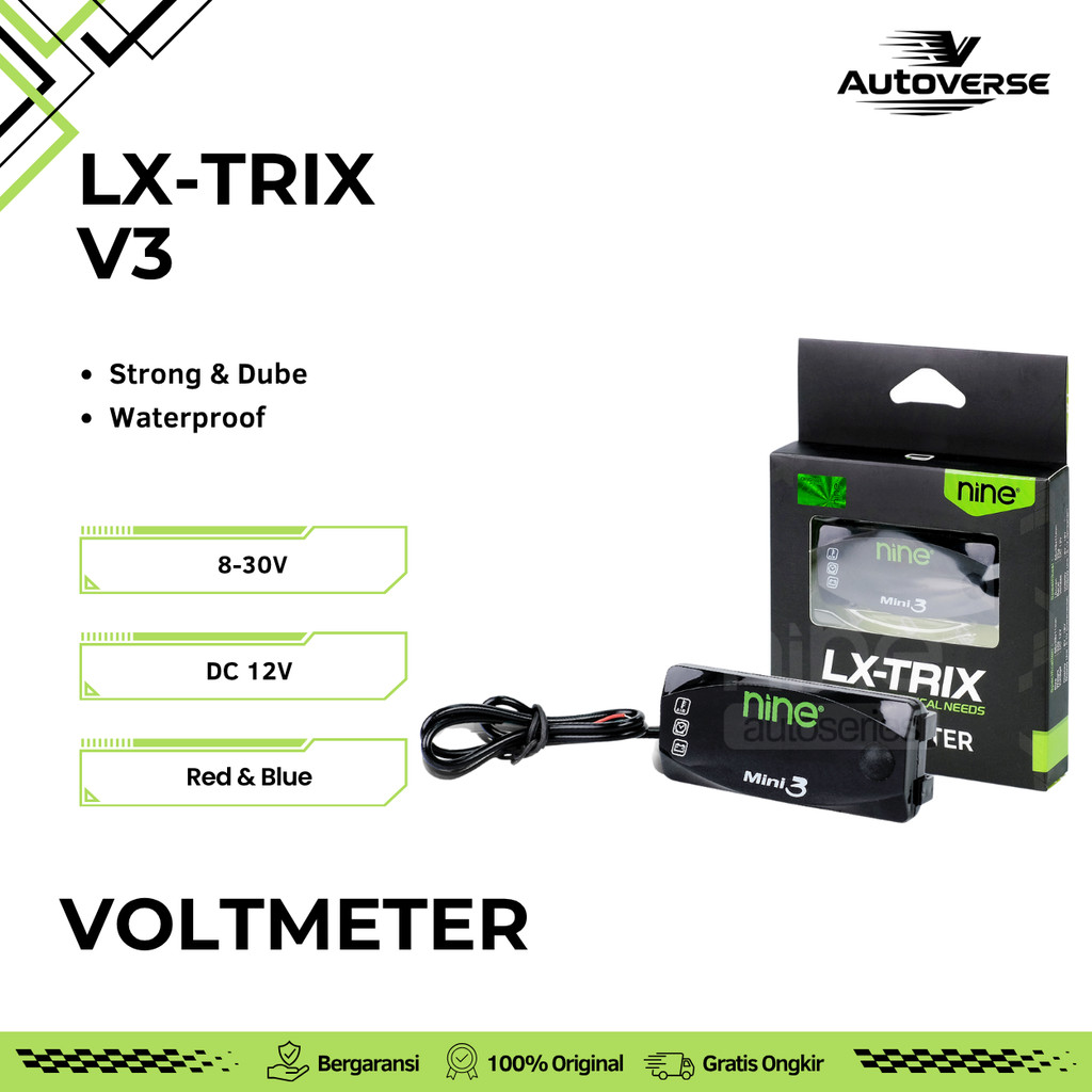 Voltmeter Aki Digital Slim Motor Mobil 3 in 1 DC 12V Jam Suhu Voltase Ampere Waterproof V3 LX-TRIX