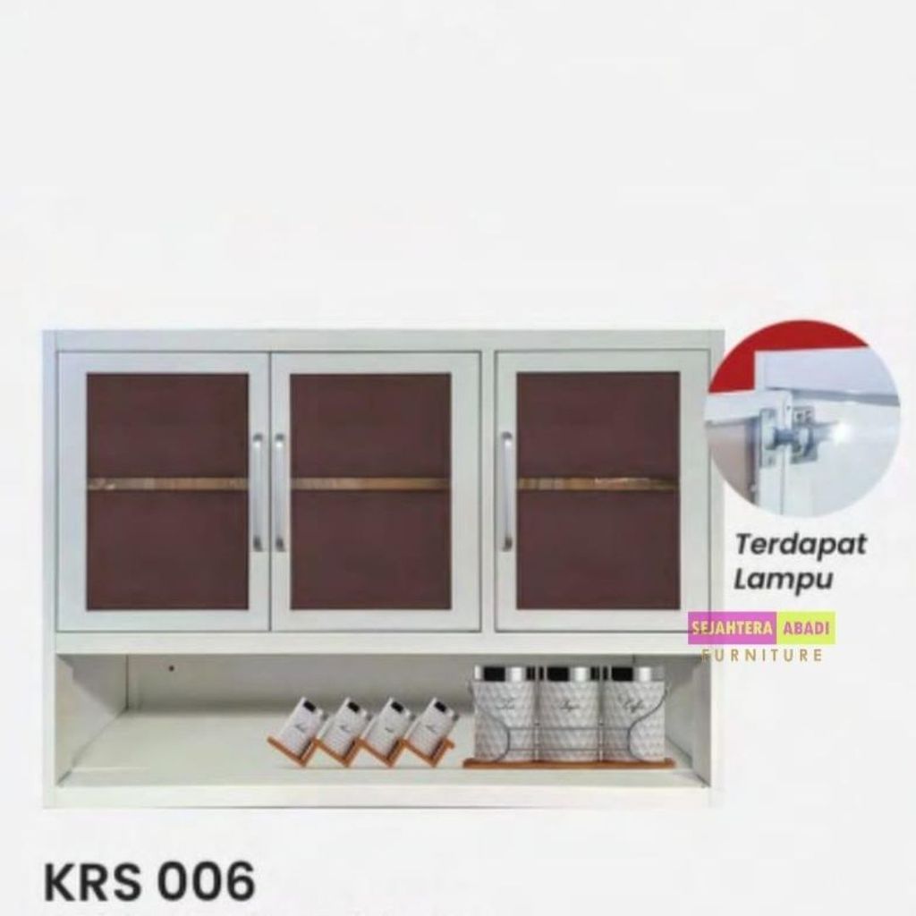kitchen set besi atas 3 pintu inf KRS 006 plus lampu led rak dapur gantung minimalis rak serbaguna r