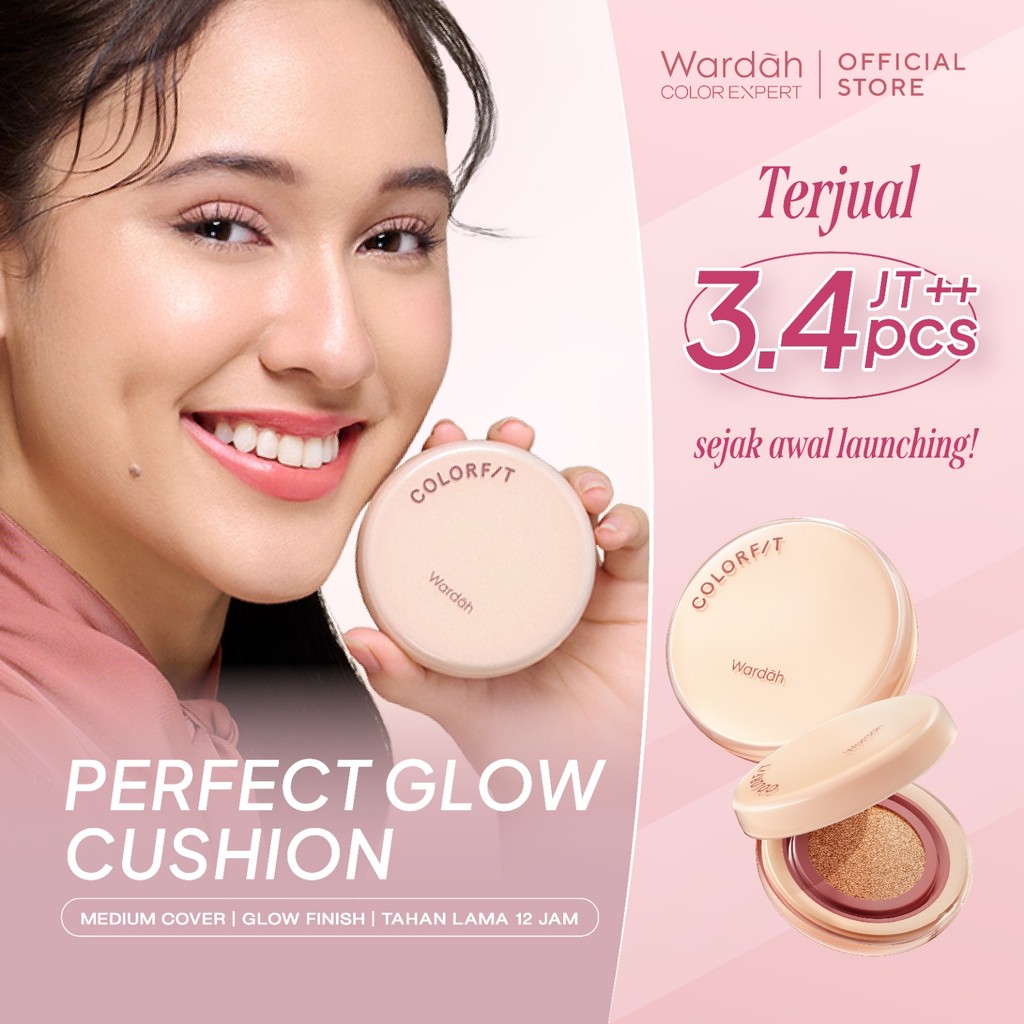 Wardah Colorfit Perfect Glow Cushion 15 g - Medium-High Coverage Hingga 12 Jam Dengan SPF 40 PA - Di