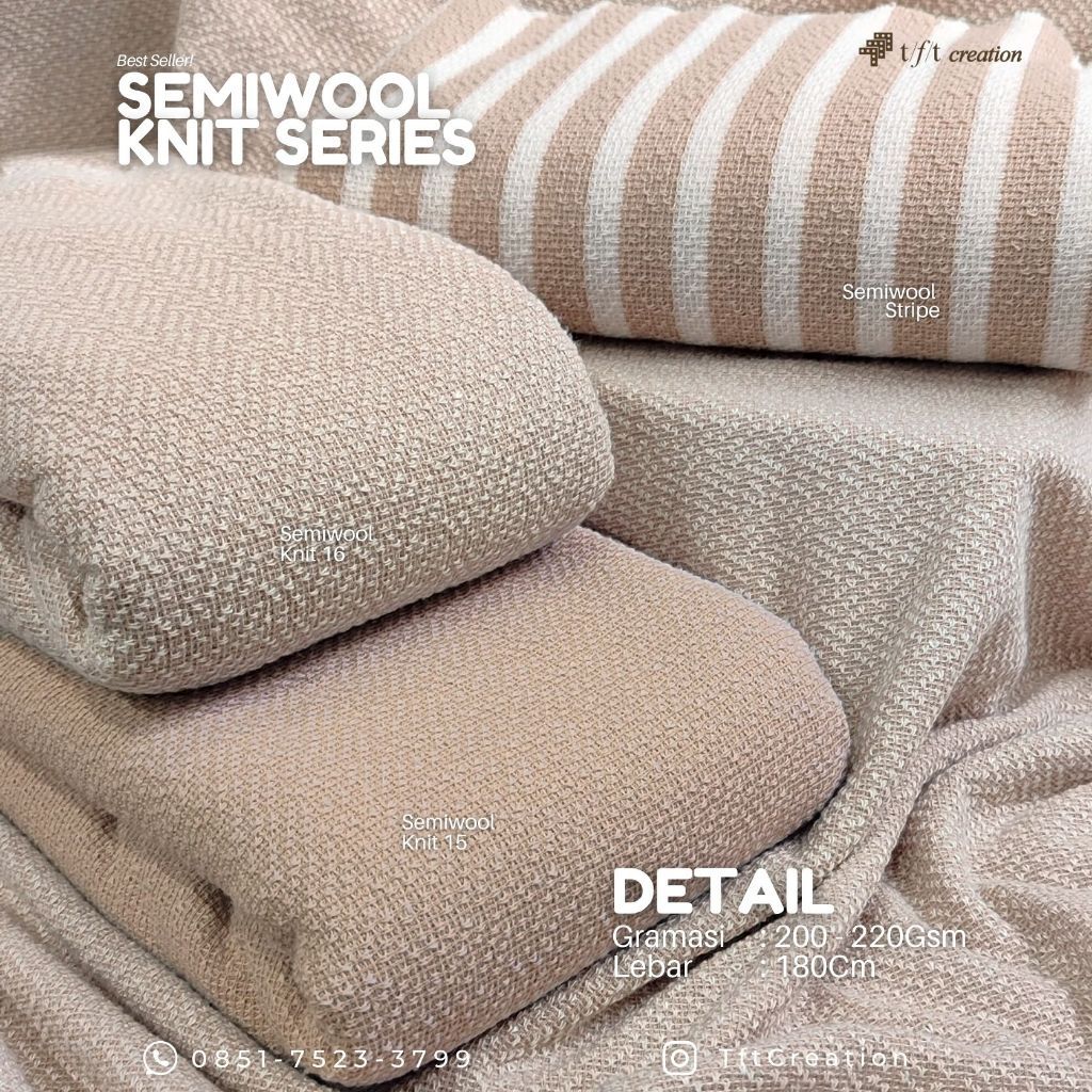 AST - Bahan Kain Semiwool Knit & Stripe - Bahan Rajut Tebal, Lembut, Hangat